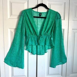 Wild Fable Peplum Top Womens Sz S Drawstring Waist Floral Fairy Boho Sheer